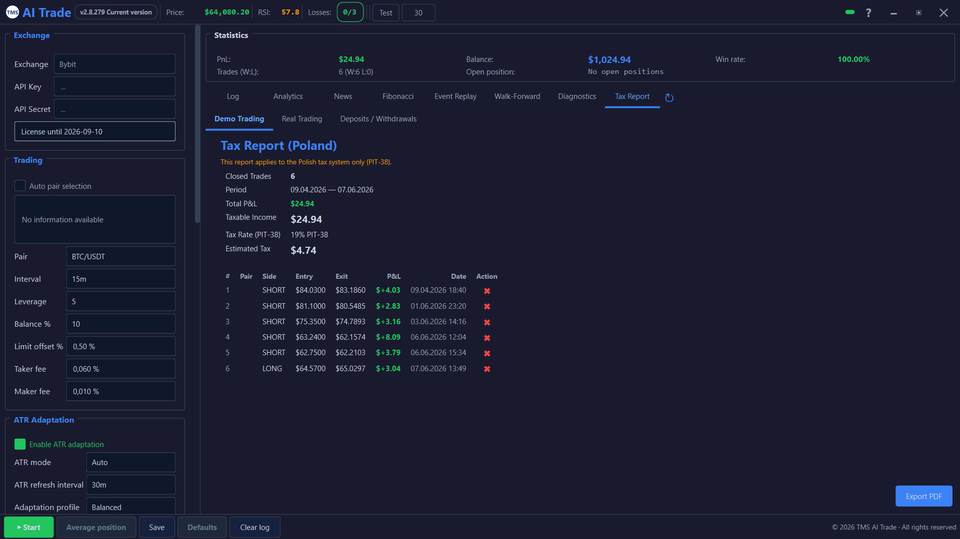 Tax Report tab in the Windows client